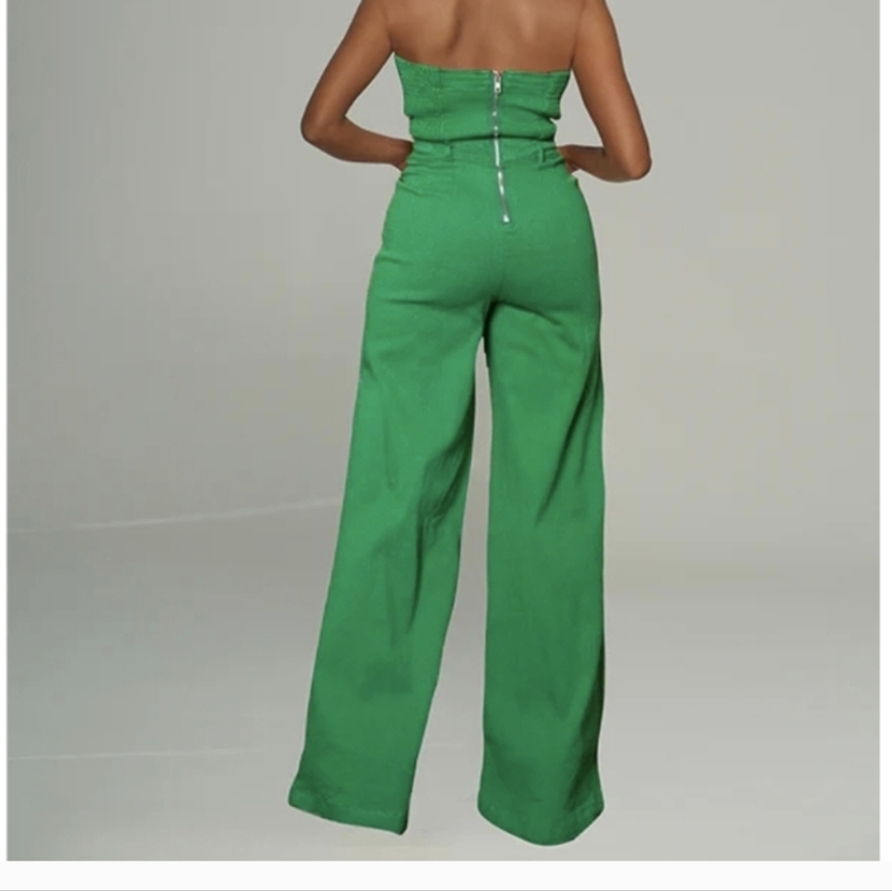 Green Strapless Jumpsuit - Picture 2 of 3